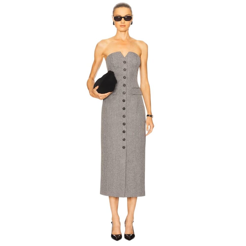 4th & Reckless Elowen Dress in Grey Small New Womens Midi Strapless